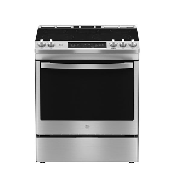 GE 30" Electric Slide-In Front Control True Convection Range with Storage Drawer Stainless Steel - JCS840SMSS