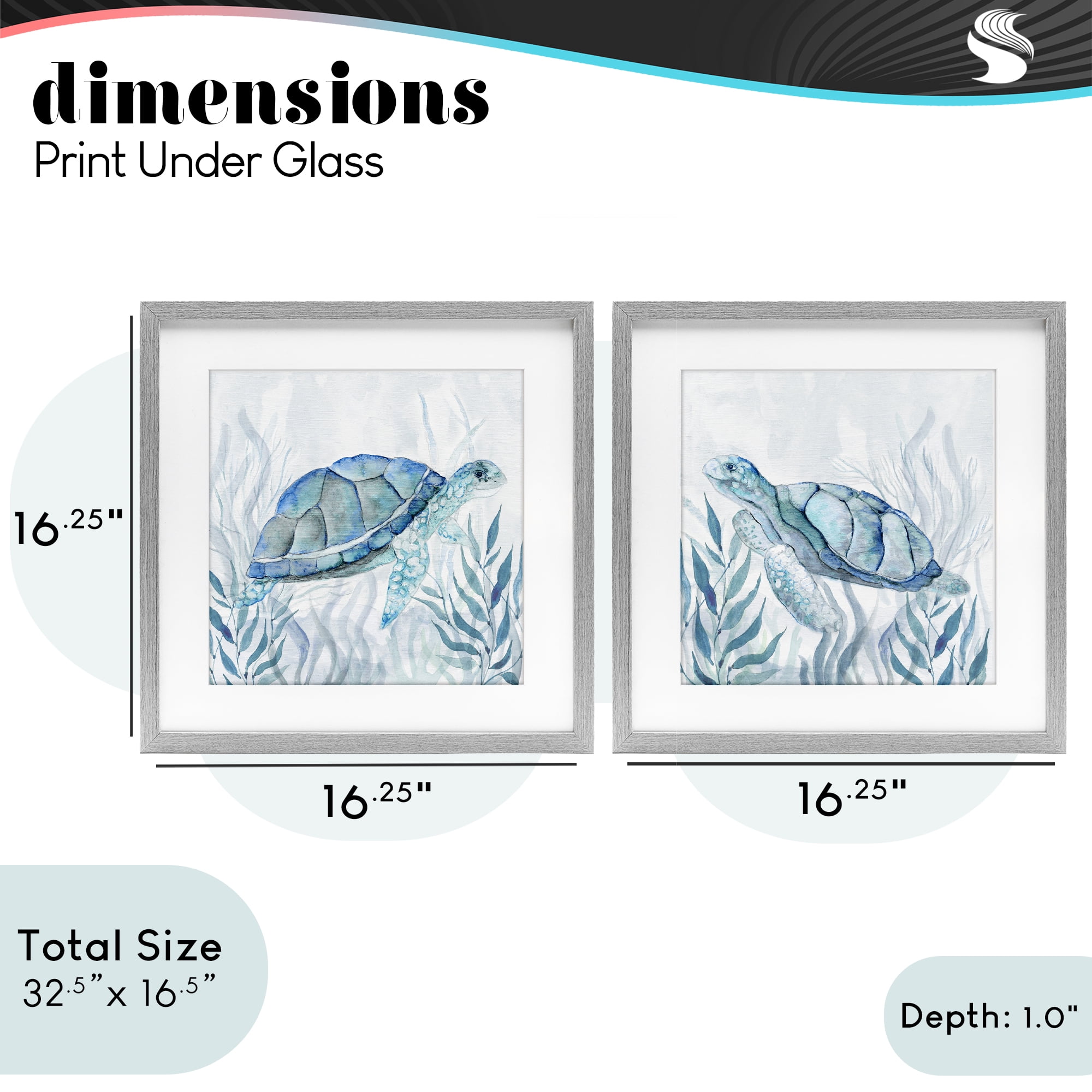 Stupell Industries Subtle Smiling Sea Turtles 2 Piece Gray Framed Print Under Glass Set, design by Janet Tava