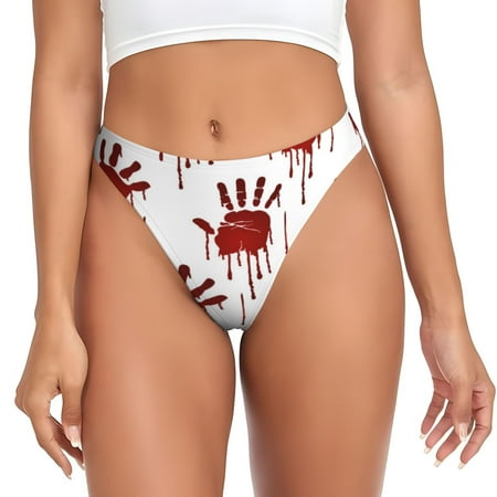 Qokaie Bloody Hand 1 Printed Women s Cotton Thong Underwear  Sexy Breathable Panties G-string-X-Small