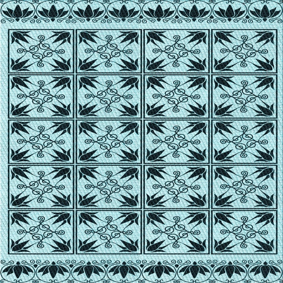 Ahgly Company Machine Washable Indoor Square Transitional Blue Jay Blue Area Rugs, 7' Square