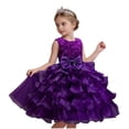 thumbnail image 2 of hengsof Girls Fashion Solid 3D Floral Bow Sleeveless Round Neck Mesh Dress for Wedding Party 3-10 Years Flower Girl Formal Gown, 2 of 5