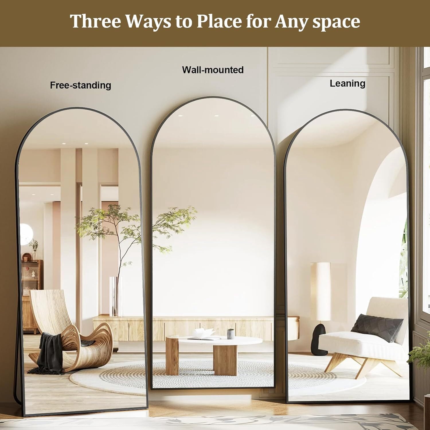 Anyrose 68"x 22" Arched Full Length Mirror Floor Mirror with Stand Wall-Mounted, Black