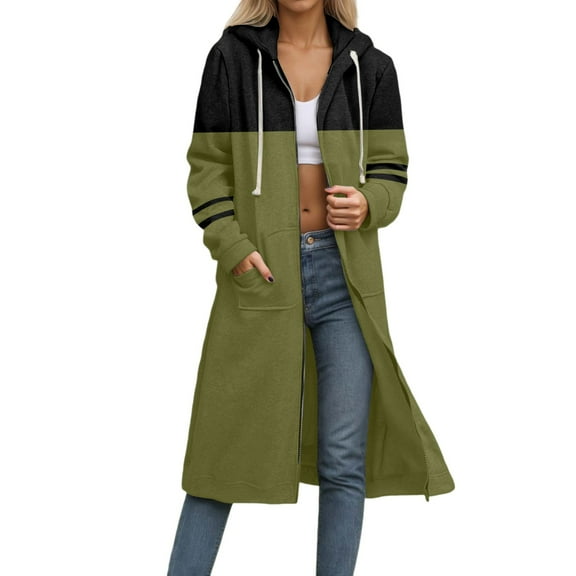 Womens Long Sleeve Hoodies Crew Neck Color Block Jackets Casual Loose Hooded Sweatshirts Fall Clothes with Zipper