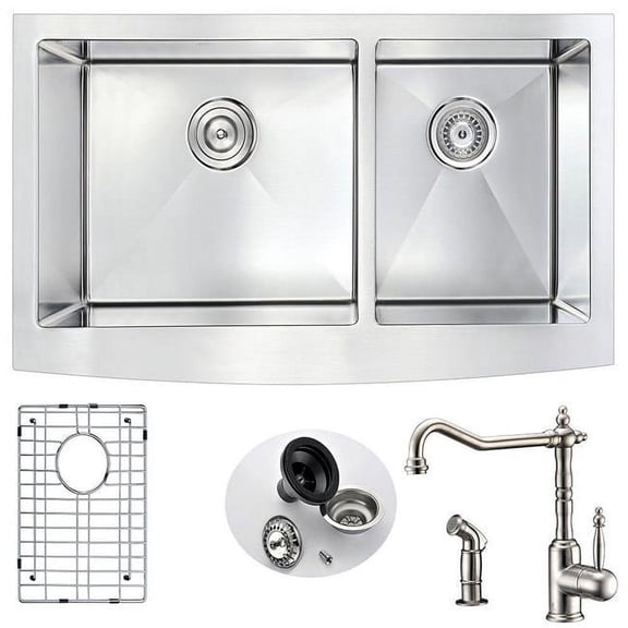 ANZZI Elysian 36" Farmhouse Double Bowl Kitchen Sink with Chrome Locke Faucet