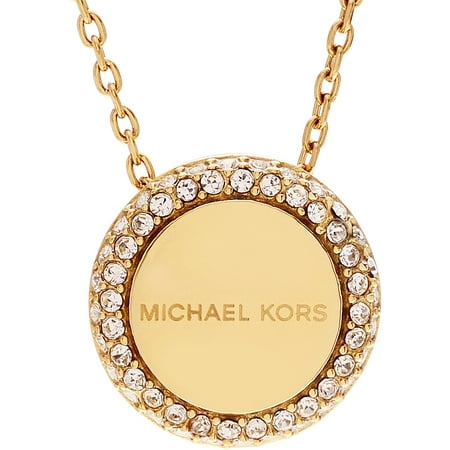 Michael Kors Women's Crystal Gold-Tone Stainless Steel Logo Disc Fashion Necklace, 20