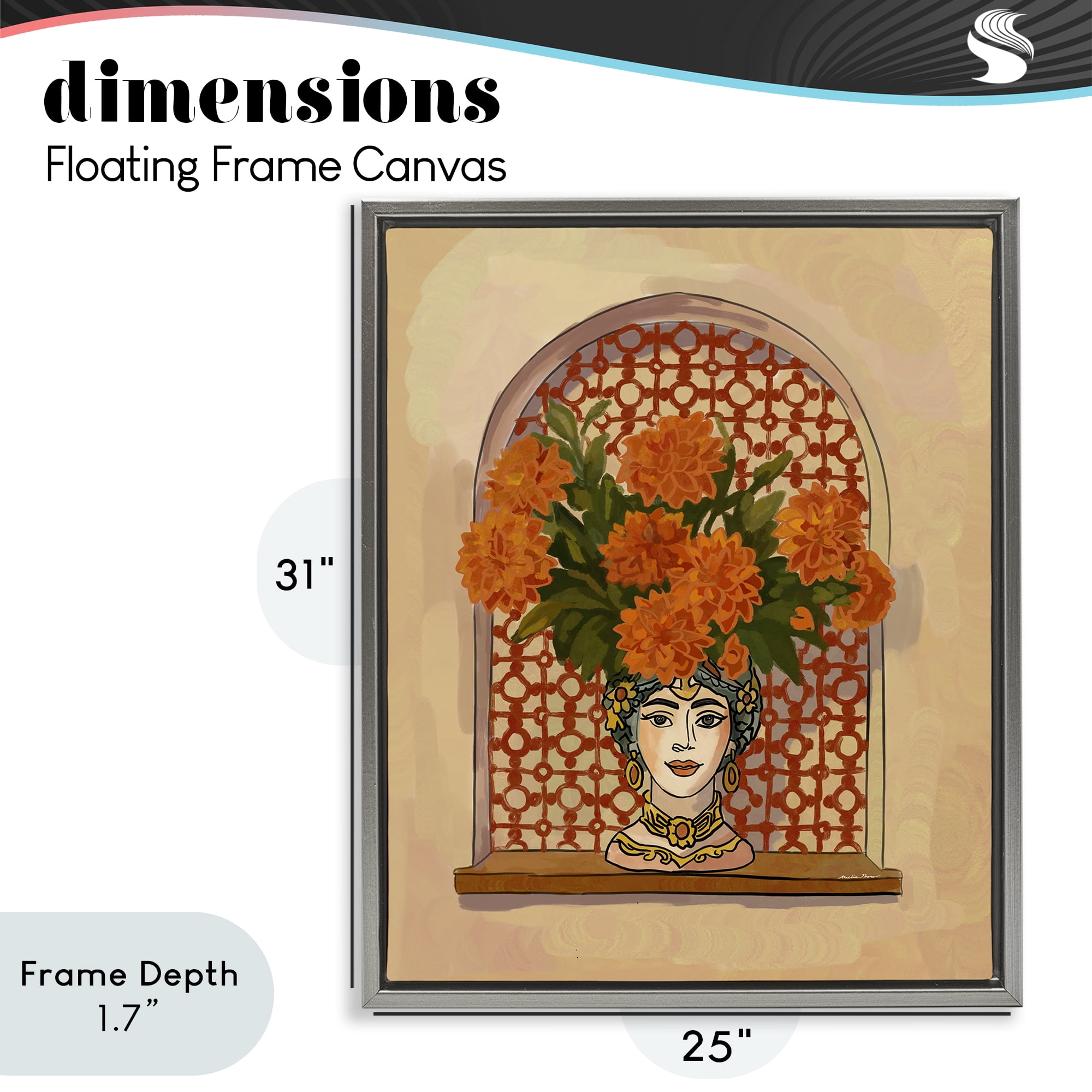 Stupell Industries Ornate Flower Head Vase Gray Framed Floater Canvas Wall Art, design by Amelia Noyes