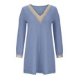 thumbnail image 5 of Lolmot Womens Summer Dresses Lace V Neck Splice Cotton and Linen Casual Solid Color Cold Shoulder Long Sleeved Dress, 5 of 5