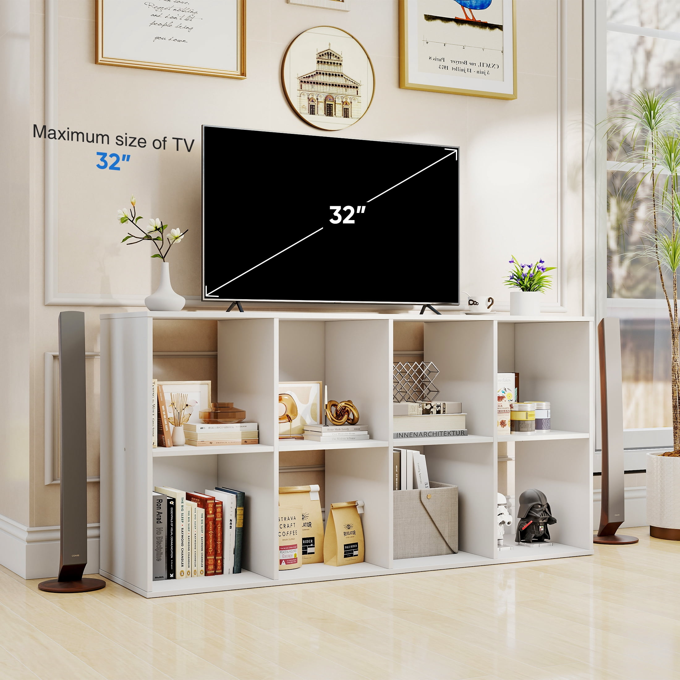 ZUNMOS 8 Cube Storage Organizer,Open Cube Storage Bookcase with 4  Removable Back Panels, for Living Room, Bedroom, Entrance Hall &Office ,47.7" L×11.6" W×24"H, White