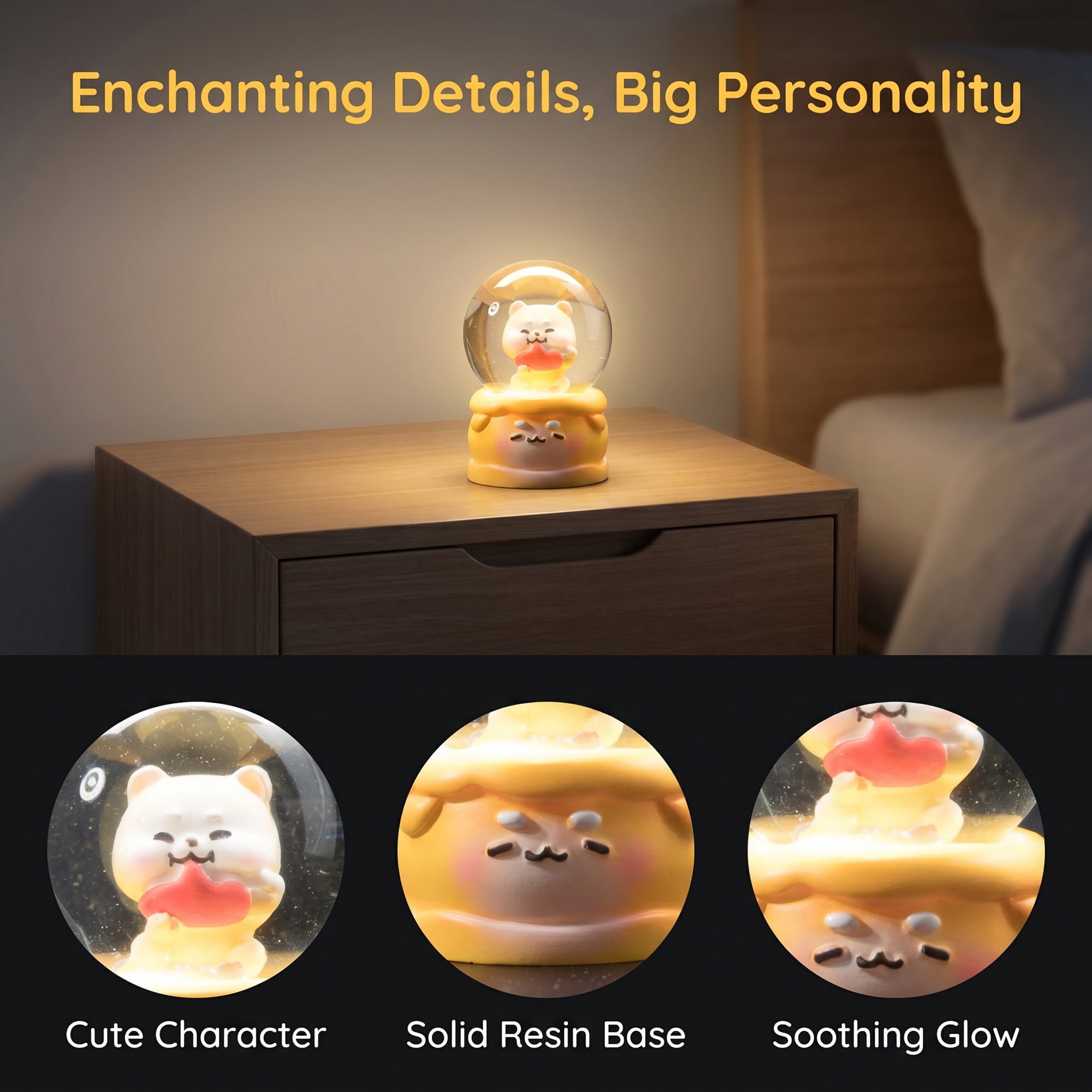 Unique Bargains Cartoon Light Up Crystal Ball Resin Snow Globe LED Sphere Orange Style D