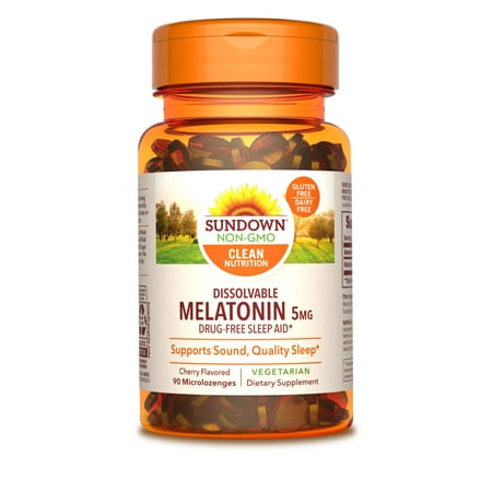 Sundown Naturals Quick Dissolve Melatonin Dietary Supplement Cherry Flavor Microlozenges, 5mg, 90