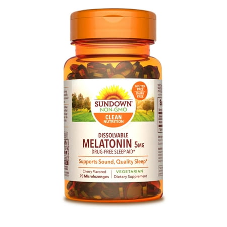 Melatonin 5mg 120 Tablets Sundown Naturals Quick Dissolve Melatonin Dietary Supplement Cherry Flavor Microlozenges, 5mg, 90 count ()
