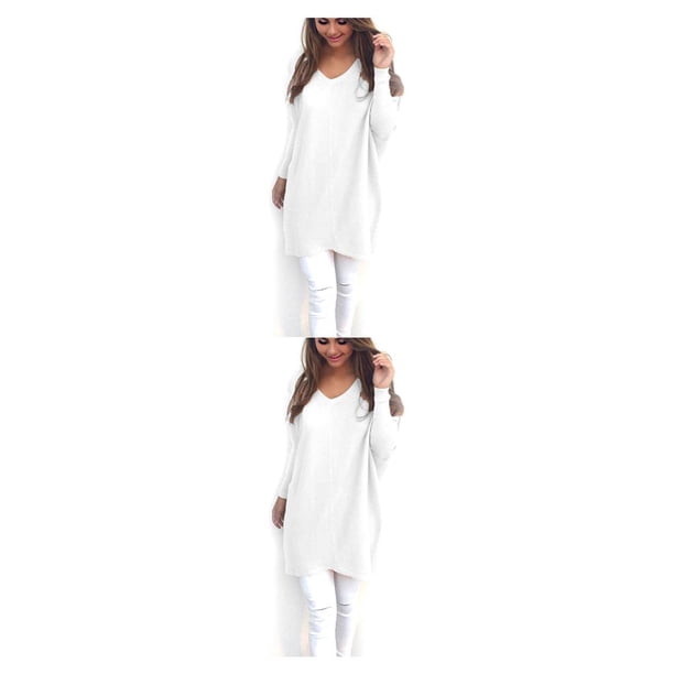 Guardurnaity Suéter sólido con cuello en V Poliéster Respetuoso con la piel Transpirable Suéteres de otoño Tops de invierno portátiles Blusa Blanco METRO 2Conjunto