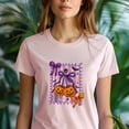 thumbnail image 5 of Purple Bow Pumpkin Graphic T-Shirt | Unisex Spooky Season Outfit, Light Pink, Size 2XL, 5 of 6