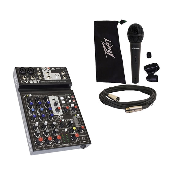 Peavey PV6 BT Pro Audio DJ Bluetooth 6 Channel Slim Mixer & PVi 100 Microphone
