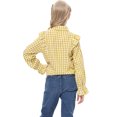 thumbnail image 4 of Girls Plaid Button Down Shirt Crop Tops Tie Knot Ruffle Long Sleeve Shirt Blouse 3-12Y, 4 of 5