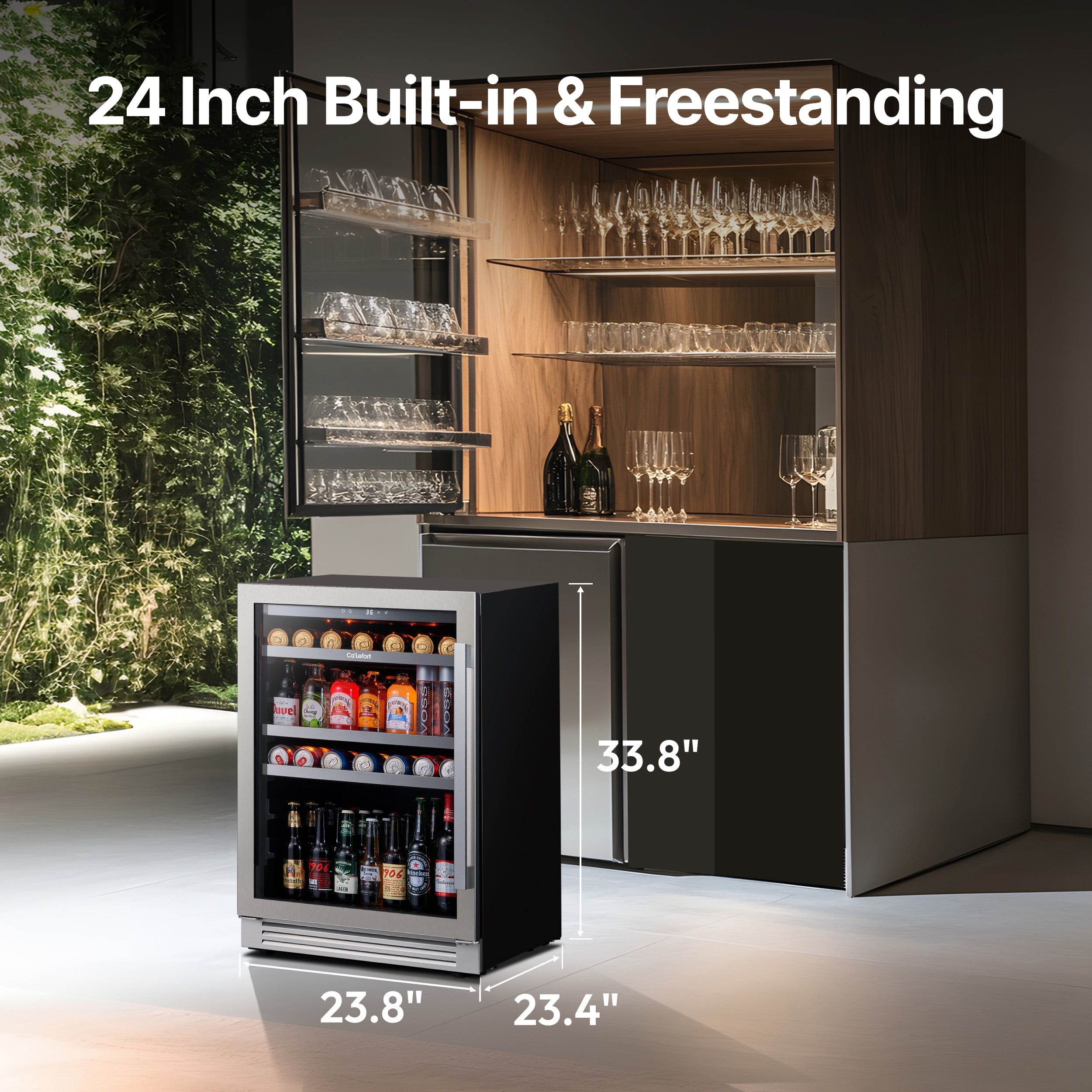 Ca'Lefort 24 inch Beverage Refrigerator Cooler,180 Can Beverage Fridge with Stainless steel Glass door