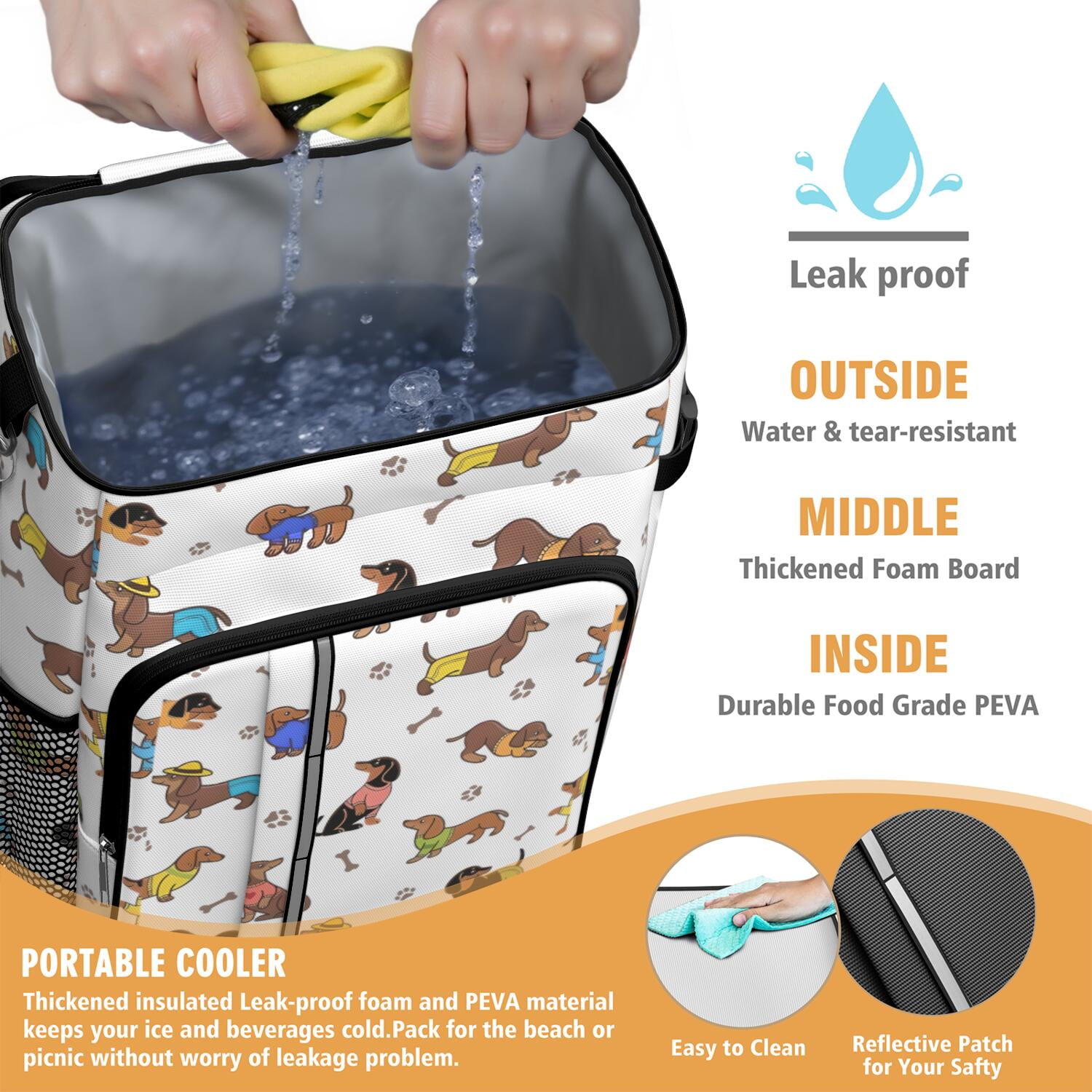 Travel Cooler Bag - Dachshund Footprint Bone Camping Beer Cooler Backpack with Bottle Opener- Waterproof Insulated Picnic Backpacks - Cooler Bag for Beach