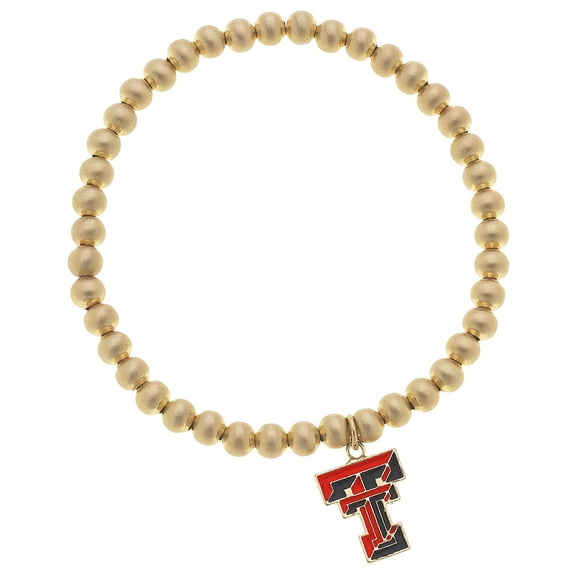 Women' CANVAS Style Texas Tech Red Raiders Enamel Logo Ball Bead Stretch Bracelet