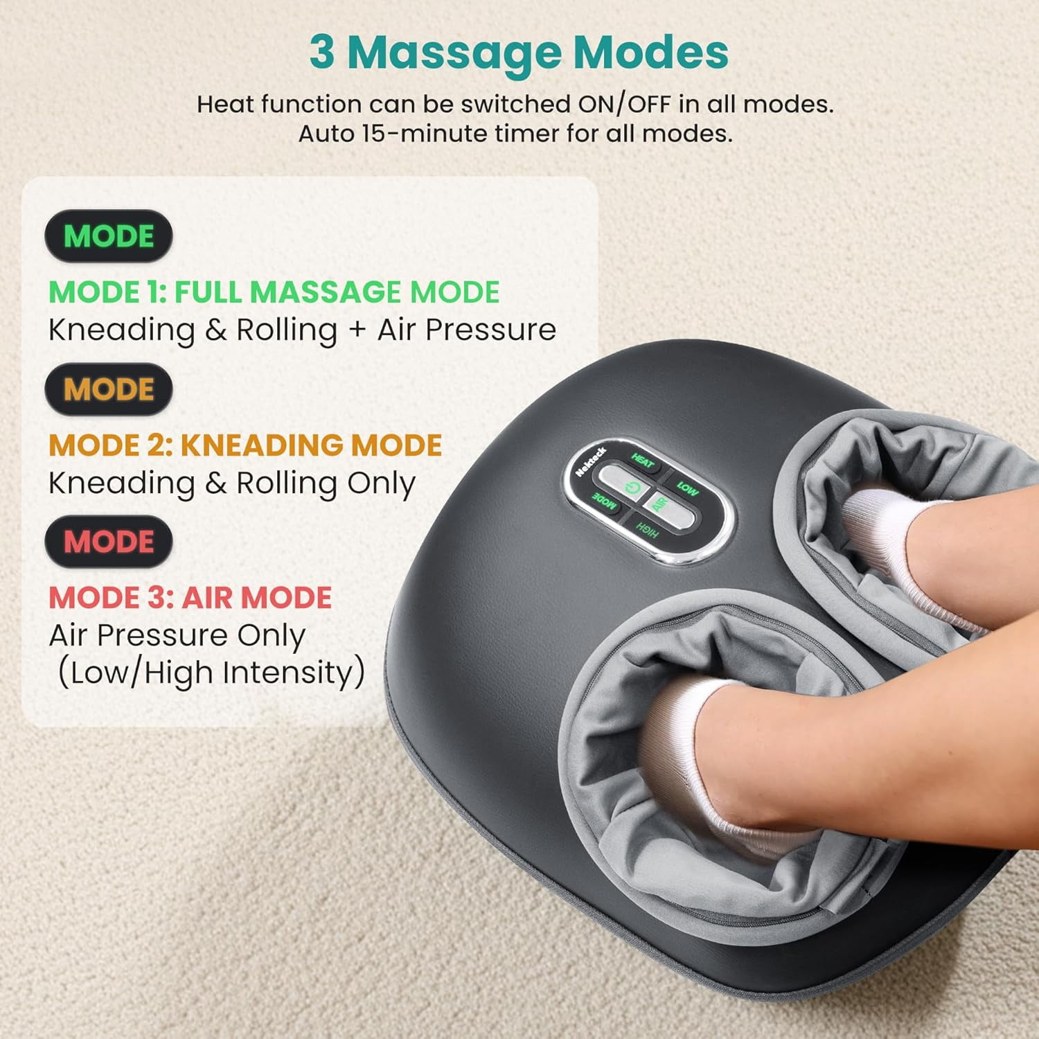 Nekteck Shiatsu Foot Massager, Deep Kneading Foot Massager with Heat & Air Compression, FSA/HSA, Feet Massage Machine for Neuropathy, Blood Circulation, Plantar Fasciitis Relief, Gifts for Her/Him