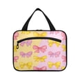 thumbnail image 2 of Travel Hanging Toiletry Bag with 4 Zipped Compartments Waterproof Makeup Accessories Spacious Cosmetic Bag Yellow and Pink Bows Large, 2 of 9
