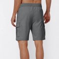 thumbnail image 4 of Pantalones Cortos de Carga de Cintura Elástica para Hombres Casual Sólido Longitud de Rodilla Bolsillo de Carga Pantalones Rectos, Mezcla de Algodón, 4 of 8
