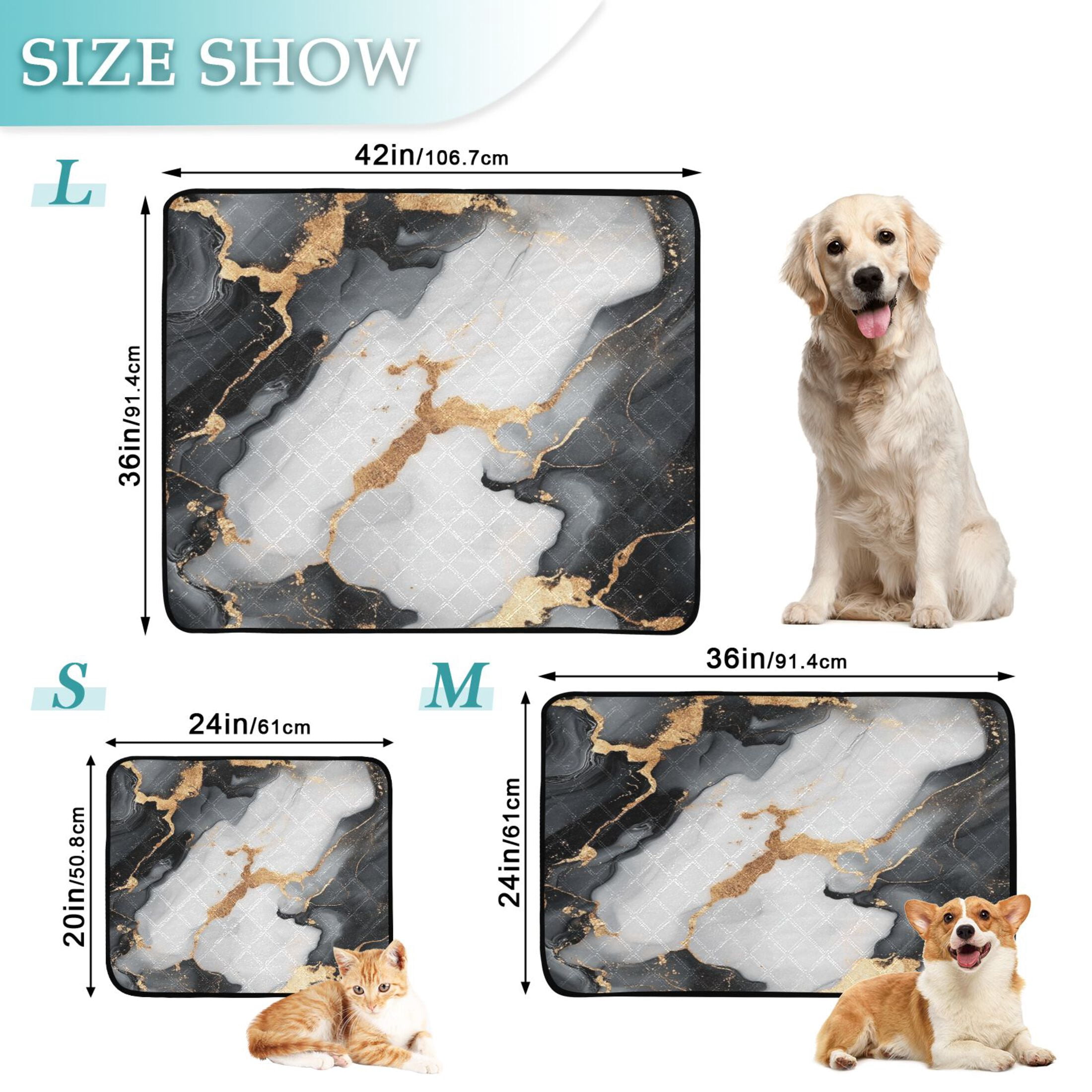 Qxltty Gilt Black Marble Cat litter Pads Pet Set of 3 Diaper Mats Center Anti-leakage Layer Absorbent Soft and Comfortable