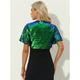 thumbnail image 3 of DARING DIVA Flared Sleeve Crop Shrug Bolero Glitter Jackets L Green Blue, 3 of 6
