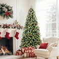 thumbnail image 5 of LAMPHOME 8ft PE/PVC Pre-lit Artificial Christmas Tree, 2850 Branch Tips, 600 Warm White LEDs, 91 Red Fruit+91 Pine Cones, 4-Part Hinged, Metal Stand, Holiday Décor, 5 of 10