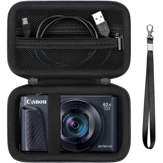 WWS-étui Rigide pour Canon PowerShot SX740/SX730/SX720/SX620/G7X Appareil Photo Numérique, Sac de Rangement Protecteur avec Poche en Filet Zippée pour Batterie, Câble de Charge, Carte USB, Noir