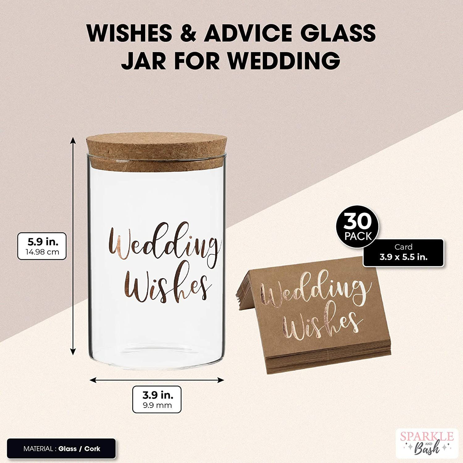 Wedding Wishes Jar Set With 30 Kraft Paper Advice Cards For Mr Mrs Wedding Games For Reception Rose Gold Foil Walmart Com