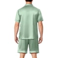thumbnail image 4 of Resicozy Men Satin Silk Pajamas Sets Short Sleeve Sleepwear Button-Down PJs Sets 2 Pieces Loungewear with Pockets Mint Green 3XL, 4 of 6