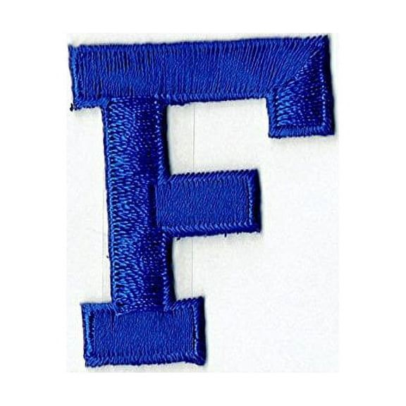 Alphabet Letter - F - Color Royal Blue - 2" Block Style - Iron On Embroidered Applique Patch