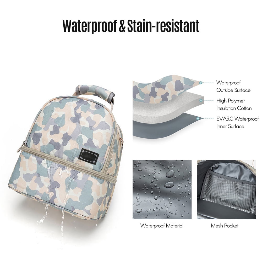 Double-Layer Breast Milk Cooler Bag Breast Pump Bag Fresh-Keeping Baby Bottle Storage Backpack Waterproof with Shoulder Straps Top Carry Handle for Breastfeeding Working Moms
