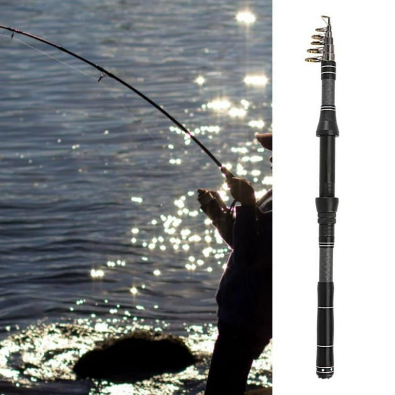 Fishing Rod Graphite Carbon Fiber Portable Telescopic Fishing Pole for Boat Saltwater and Freshwater - 2.4m, Black