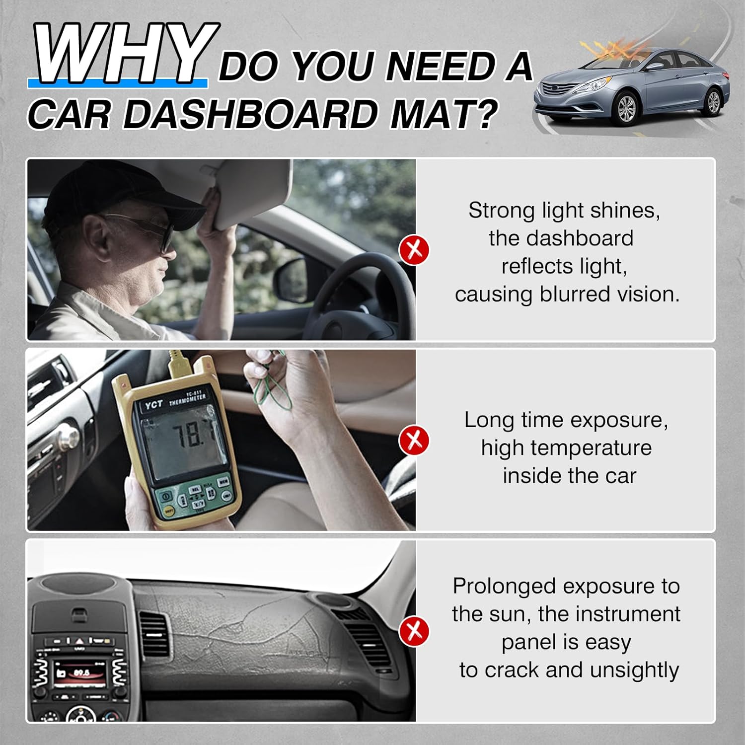 Canvcle Dash Cover Compatible with Hyundai Sonata 2011 2012 2013 2014 Accessories Dashboard Cover Mat Non-Slip Carpet Sunshield Glare UV Rays Protector