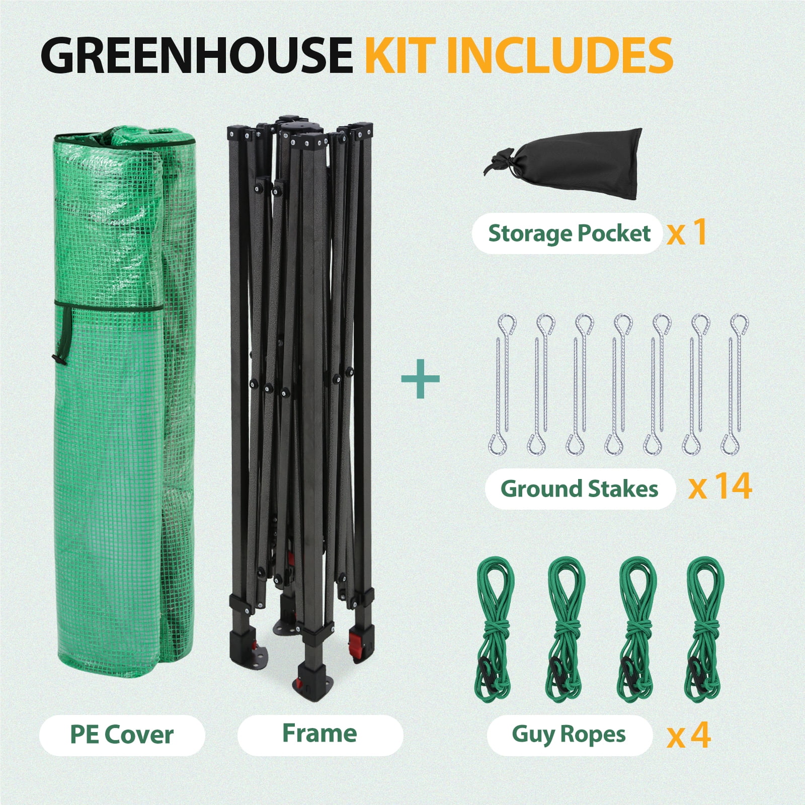 EAGLE PEAK 8'x6' Portable Walk-in Greenhouse Instant Pop-up Fast Setup Indoor Outdoor Plant Gardening Greenhouse , Front and Rear Roll-up Zipper Entry Doors and 2 Large Roll-up Side Windows