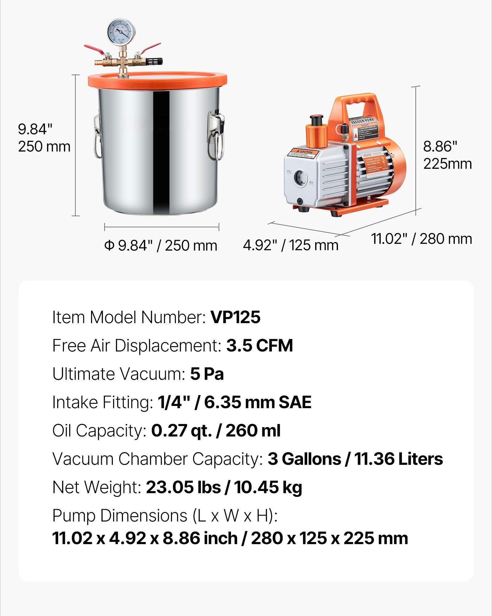 3.5CFM Single Stage Vacuum Pump and 3 Gal Chamber - for Degassing, Stabilizing, Mold Making, Infusion