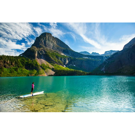 Bekah Herndon Paddle Boarding At Grinell Lake In The Many Glacier Area Of Glacier NP In Montana Print Wall Art By Ben (Best Lakes In Montana)