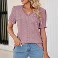 thumbnail image 4 of Mittory Eyelet Tops for Women Trendy Ruffle Trim Puff Short Sleeve Summer T Shirts V Neck Tunic Blouses, 4 of 7