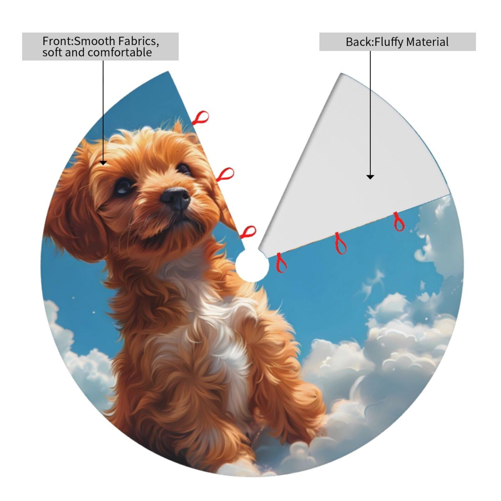 Noikeo Blue Sky Cloud Puppy Print Christmas Tree Skirt