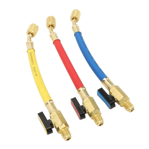 R134A R410A R22 R12 Charging Hoses, Low Loss 1/2in Inlet Refrigeration Charging Hose Set Color Coded Pressure Resistant for Car Air Condition Maintenance