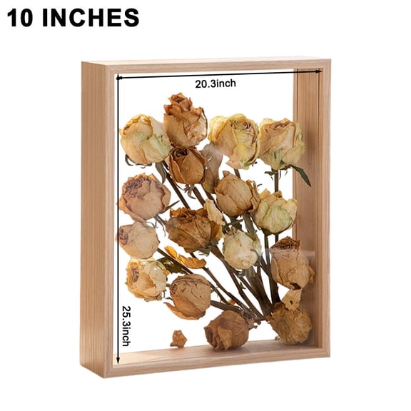 HIKVEX Decorative Floating Wooden Frame for Dried Flower Display and Photo Memories 10 inches Burlywood