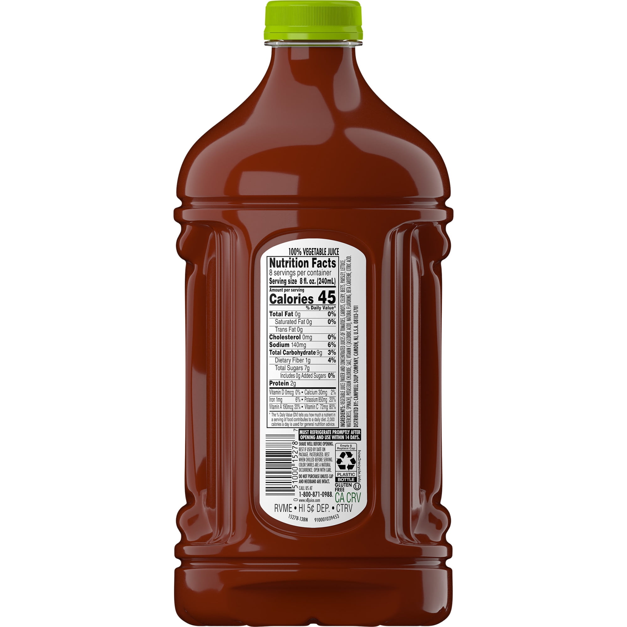(6 pack) V8 Low Sodium Original 100% Vegetable Juice, 64 fl oz Bottle, 6 Count