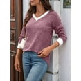 thumbnail image 3 of Women V Neck Color Block Long Sleeve Shirts-Casual Fall Light-Weight Tunic Sweaters Fashion Outfits  Red M, 3 of 8