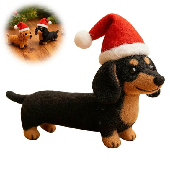 Christmas Felt Dachshund Ornaments,Dachshund Dog Shaped Plush Stuffed Animal Plush Sausage Dog Plushes Soft 3D Pom Plushes for Girls Birthday Xmas Bedtime Gift Bolster Nursery Decoration