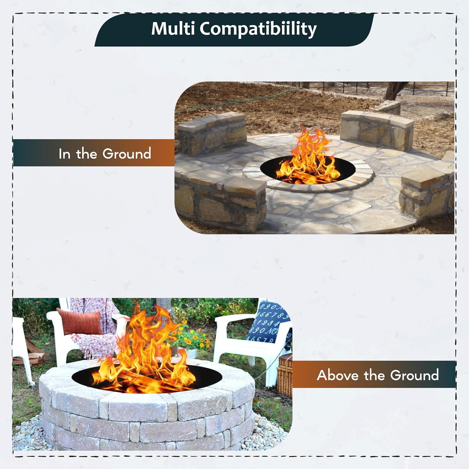 FEBTECH - 48" Portable Firepit Ring Liner - 2MM Carbon Steel DIY Fire Ring for Outdoor Fire Pits - Above-Ground or In-Ground Fire Ring Insert for Backyard Bonfires, Camping