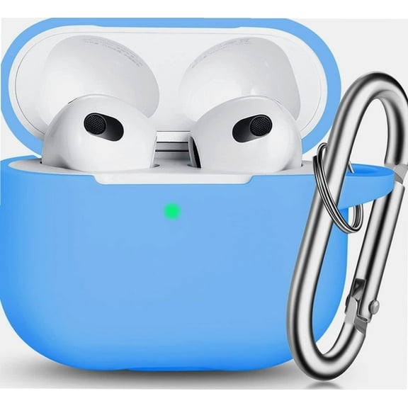 AirPods 3 Case Cover, Silicone Protective Accessories Skin with Keychain Compatible with Apple AirPod 3rd Generation 2021 for Women Men Girls Boys,Front LED Visible-Light Blue