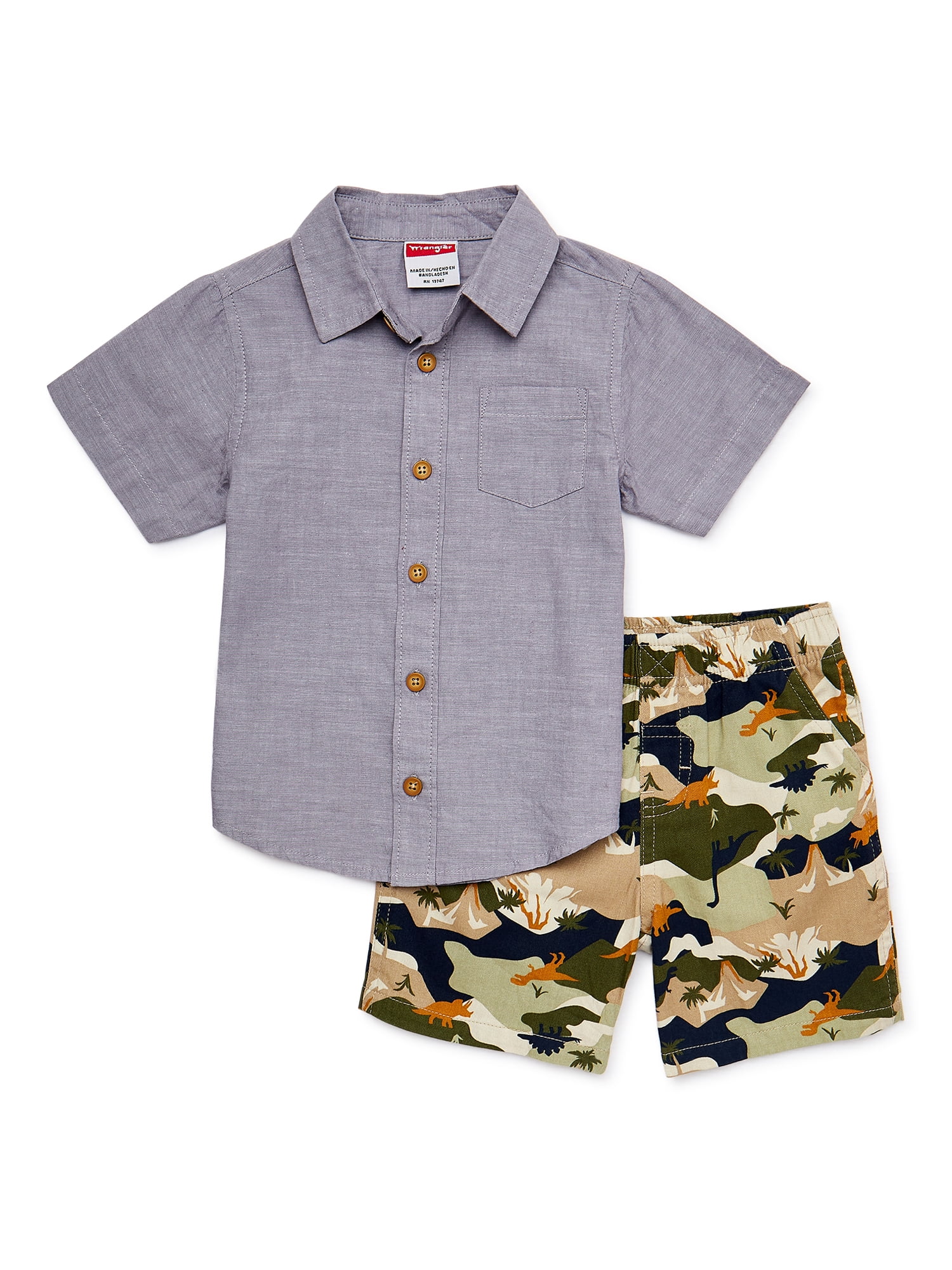 Wrangler Toddler Boy Short Sleeve ButtonDown Shirt and Shorts Set, 2