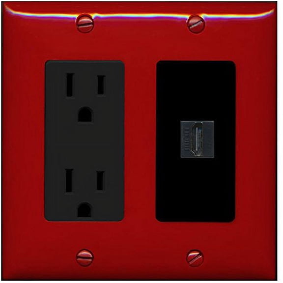 RiteAV - 15 Amp Power Outlet and 1 Port HDMI Decorative Type Wall Plate - Red/Black