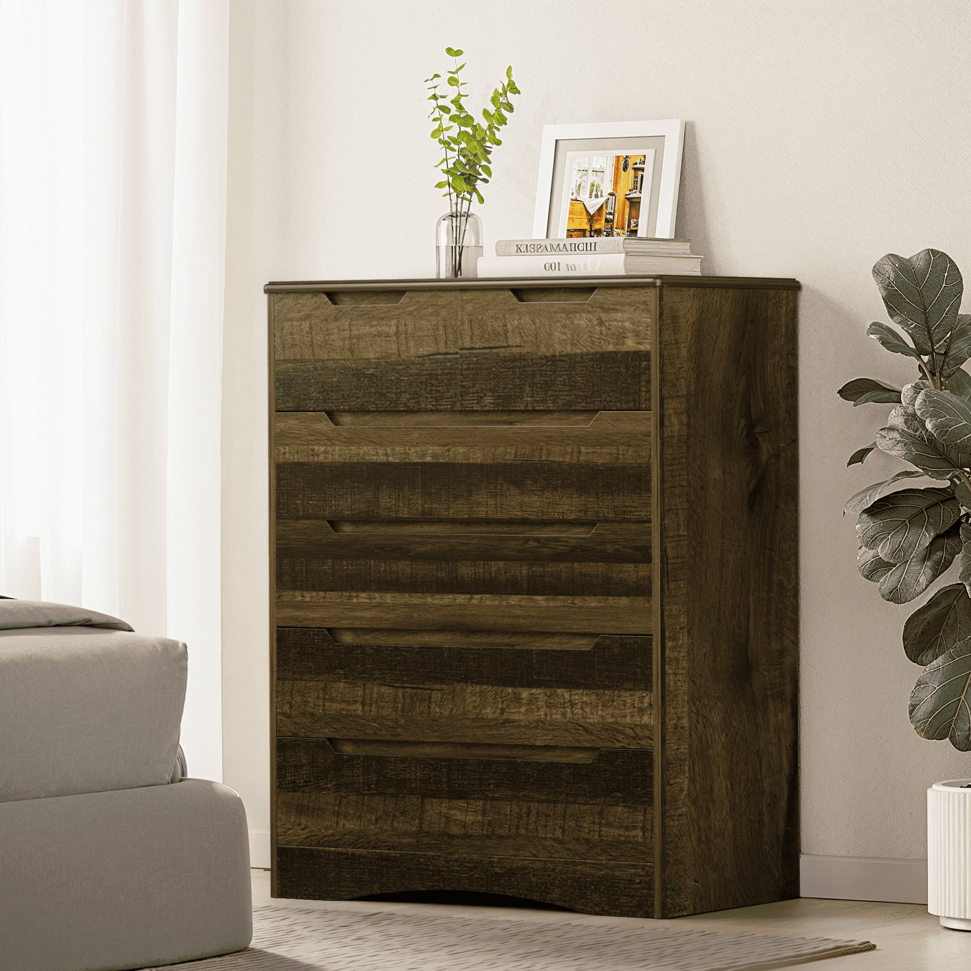 Aiho 6-Drawer Dresser for Bedroom, Wood Drawer Chest Storage Cabinet for Living Room, Hallway, Entryway, Home Office - Grey